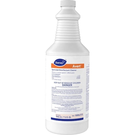 Diversey Avert Sporicidal Disinfect Cleaner, 32 fl oz (1 quart) Chlorine, Yellow, 12 PK DVO100842725